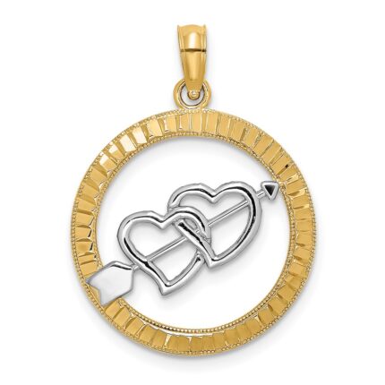 14k and White Rhodium Diamond-cut Heart and Arrow Charm