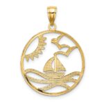 14k and White Rhodium Sun/Sailboat/Water/Seagulls in Circle Charm - Image 4