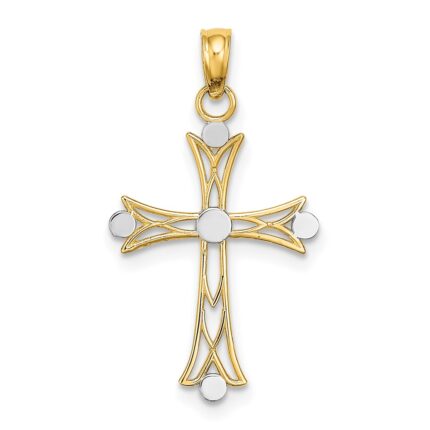 14K and White Rhodium Textured Cross Charm
