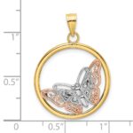 14k Two-tone with White Rhodium Butterfly In Round Frame Charm - Image 3