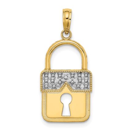 14k and White Rhodium Lock Charm