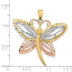 14k Two-tone with White Rhodium Dragonfly with Diamond-cut Wings Pendant - Image 3