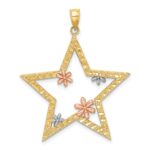 14k Two-tone with White Rhodium Star with Flowers Pendant