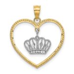 14k and White Rhodium Beaded Heart with Dangling Crown Charm