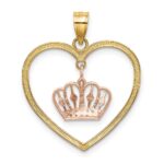 14k and White Rhodium Beaded Heart with Dangling Crown Charm - Image 4