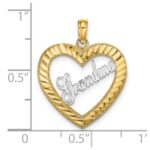 14k with White Rhodium Diamond-cut GRANDMA Heart Charm - Image 3