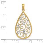 14k and White Rhodium Beaded Filigree Diamond-cut Teardrop Charm - Image 3