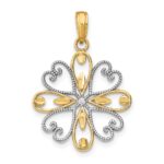 14K and White Rhodium Beaded Heart Petals Flower Charm