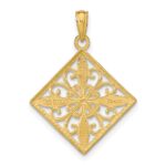 14K and White Rhodium Flower and Cross Square Charm - Image 4
