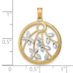 14K and White Rhodium Leaves in Round Frame Charm - Image 3