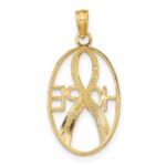 14k and White Rhodium Textured HOPE Awareness Ribbon in Oval Charm - Image 4