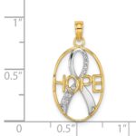14k and White Rhodium Textured HOPE Awareness Ribbon in Oval Charm - Image 3