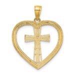 14K and White Rhodium Heart with White Cross In Center Charm - Image 4