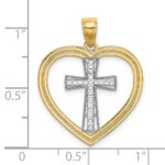 14K and White Rhodium Heart with White Cross In Center Charm - Image 3