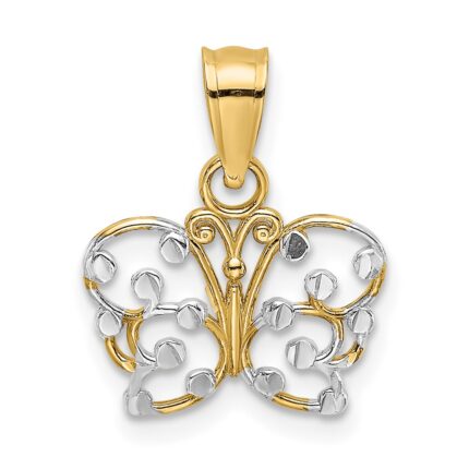 14k and White Rhodium Diamond-cut Butterfly Charm