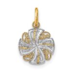 14K and White Rhodium Diamond-cut Mini Pinwheel Medallion Charm