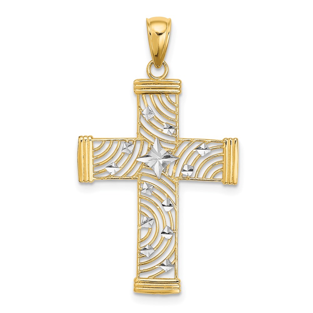 K9540.jpg 14K and White Rhodium Diamond-cut Stars Cut-Out Cross Charm - Image 1