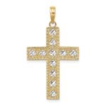14K and White Rhodium Diamond-cut and Cut-Out Cross Charm