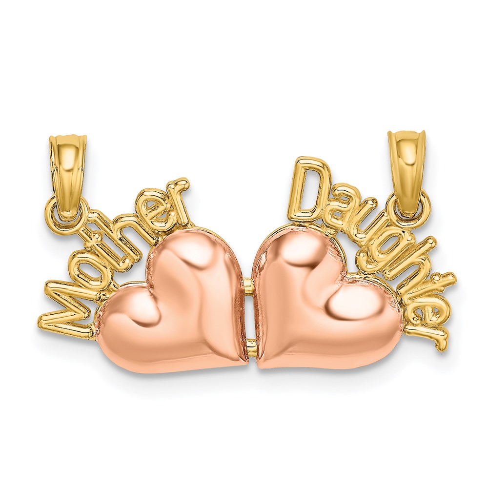 K9556.jpg 14k Two-Tone MOTHER and DAUGHTER 2-Piece Break-Apart Hearts Charm - Image 1