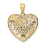 14k Two-tone with White Rhodium GRANDMA In Filigree Heart with Flowers Charm - Image 4