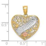 14k Two-tone with White Rhodium GRANDMA In Filigree Heart with Flowers Charm - Image 3