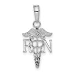 14k White Gold Polished R.N. Registered Nurse Pendant
