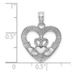 14K White Gold Polished and Textured Heart Claddagh Charm - Image 3