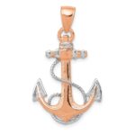 14k Rose Gold and White Rhodium Anchor with Rope Pendant