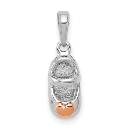 14k Two-tone White and Rose Gold Baby Shoe with Heart Charm