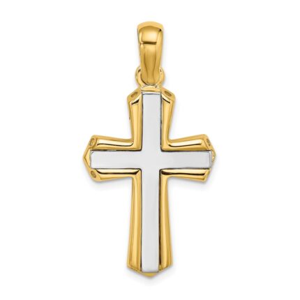 14K Two-tone Polished Cross Charm