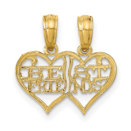 14K Polished 2-Piece Break-Apart BEST FRIENDS Hearts Pendant