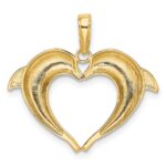 14k and White Rhodium Double Dolphin Heart Pendant - Image 3