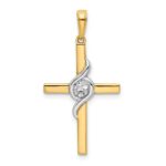 14K and White Rhodium Twist Diamond-cut Cross Pendant