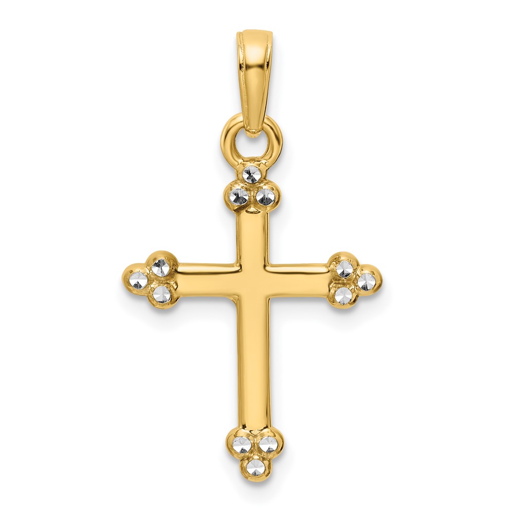 K9799.jpg 14K and White Rhodium Diamond-cut Budded Cross Pendant - Image 1