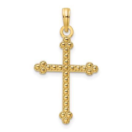 14K Polished Beaded Cross Pendant