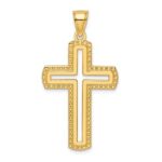14k Large Polished Beaded Cut-out Cross Pendant