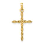 14K Polished and Beaded Design Cross Pendant