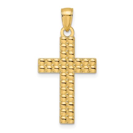 14K Polished and Textured Cross Pendant