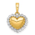 14k with White Rhodium Polished Domed Heart Charm Pendant