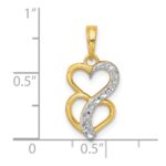 14k with White Rhodium Polished And Brushed Two Hearts Pendant - Image 4
