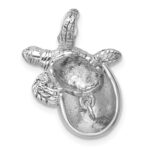 Sterling Silver Rhodium-plated Moveable Crystal Polished Hatching Turtle in Satin Egg Pendant - Image 3