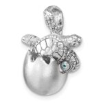 Sterling Silver Rhodium-plated Moveable Crystal Polished Hatching Turtle in Satin Egg Pendant - Image 4