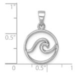 Sterling Silver Rhodium-plated Polished Wave Pendant - Image 5