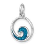 Sterling Silver Rhodium-plated Polished Enameled Wave Pendant - Image 4