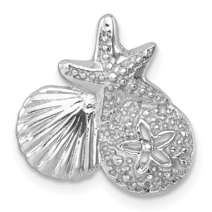 Sterling Silver Rh-plated Polished Starfish,Sand Dollar & Shell Chain Slide