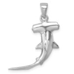 Sterling Silver Rhodium-plated Polished 3D Hammerhead Shark Pendant
