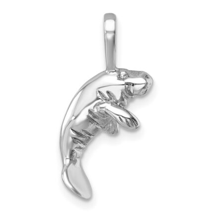 Sterling Silver Rhodium-plated Polished Manatee Pendant