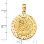 14k Polished and Satin Solid Saint Christopher Medal Round Pendant - Image 3