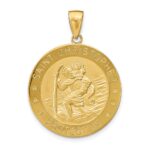 14k Polished and Satin Solid Saint Christopher Medal Round Pendant