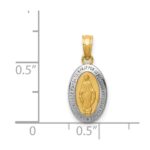 14k and White Rhodium Solid Small Miraculous Medal Oval Charm - Image 3